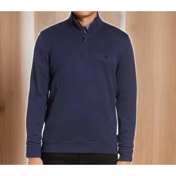 Ted Baker Men's Pullover Small Wool Blend 1/4‎ Zip Sweater Navy Long Sleeve NWOT - Picture 1 of 9